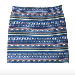 Miss Me Boho Hippie Aztec Print Navy Mini Skirt S